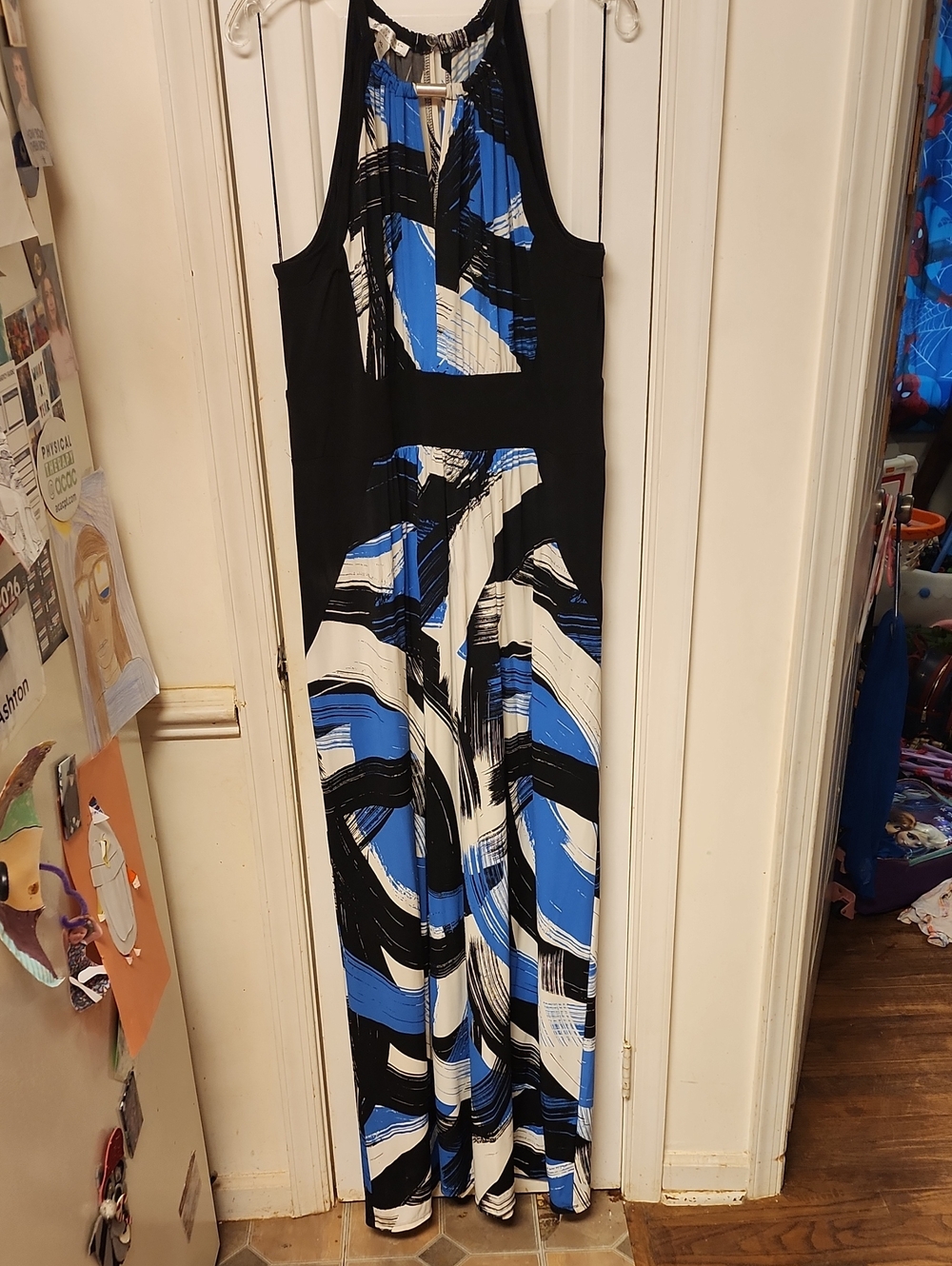 Black & Blue Abstract Maxi Dress
